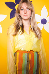 Vintage 1970s Yellow Sheer Organza Blouse -