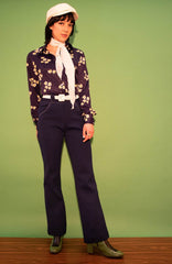Vintage 70s Navy Floral Body UK Size: 12-14 -