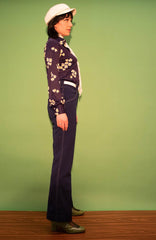 Vintage 70s Navy Floral Body UK Size: 12-14 -