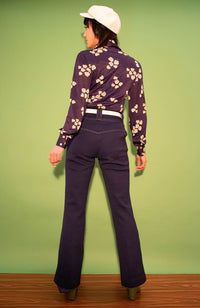 Vintage 70s Navy Floral Body UK Size: 12-14 -