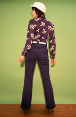 Vintage 70s Navy Floral Body UK Size: 12-14 -