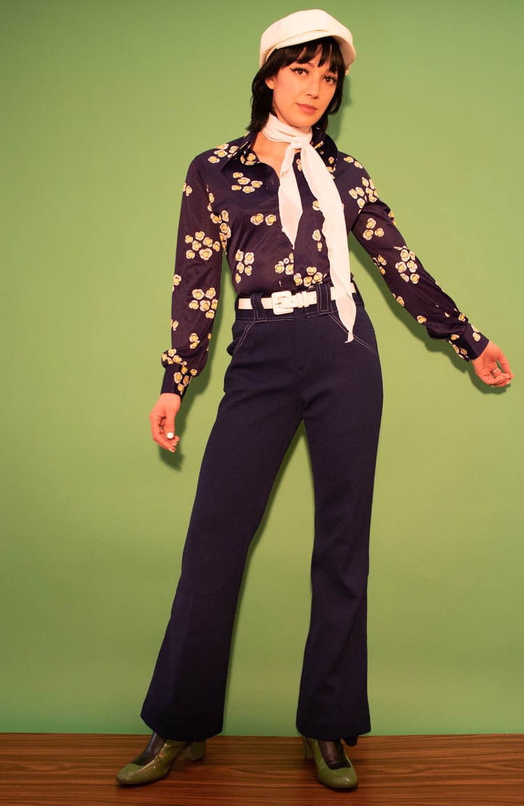 Vintage 70s Navy Floral Body UK Size: 12-14 -
