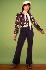 Vintage 70s Navy Floral Body UK Size: 12-14 -