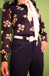 Vintage 70s Navy Floral Body UK Size: 12-14 -