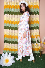Vintage 70s White Floral Tie Up Gown -