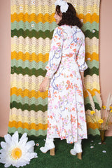Vintage 70s White Floral Tie Up Gown -