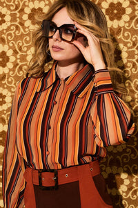 Viola Lee Retro Stripe Sheer Blouse - Blouses & Tops