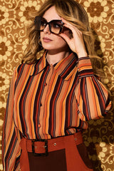 Viola Lee Retro Stripe Sheer Blouse - Blouses & Tops
