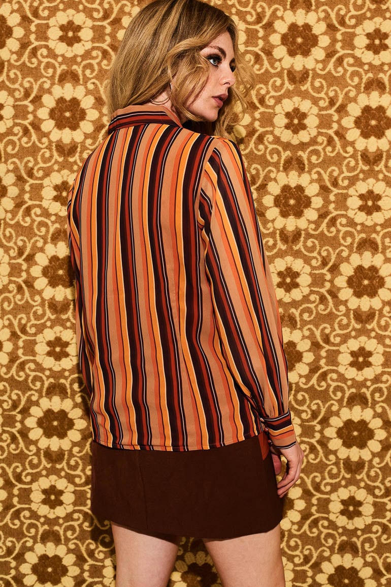 Viola Lee Retro Stripe Sheer Blouse - Blouses & Tops