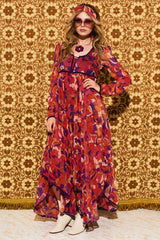 Voodoo Child Psychedelic Cloud Trimmed Midi Dress - Dresses