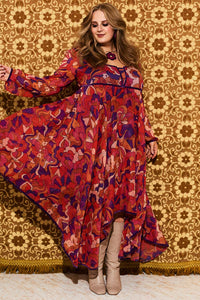 Voodoo Child Psychedelic Cloud Trimmed Midi Dress - Dresses