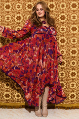 Voodoo Child Psychedelic Cloud Trimmed Midi Dress - Dresses