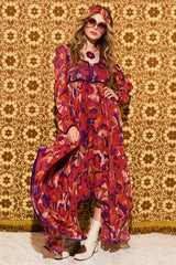 Voodoo Child Psychedelic Cloud Trimmed Midi Dress - Dresses