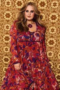 Voodoo Child Psychedelic Cloud Trimmed Midi Dress - Dresses