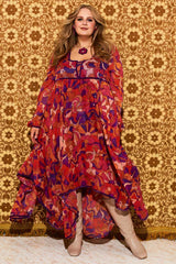 Voodoo Child Psychedelic Cloud Trimmed Midi Dress - Dresses