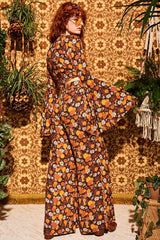 Wiggle Wiggle Brown Floral Wide Leg Trousers - Trousers