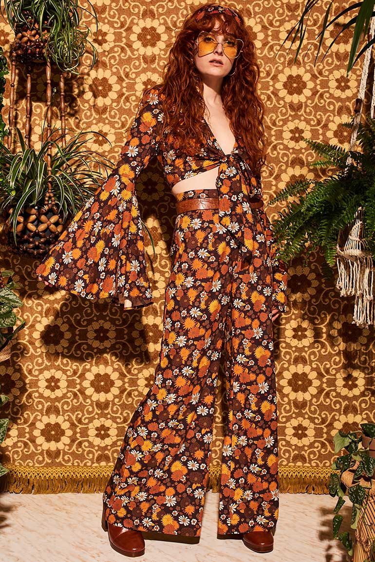 Wiggle Wiggle Brown Floral Wide Leg Trousers