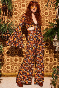 Wiggle Wiggle Brown Floral Wide Leg Trousers - Trousers