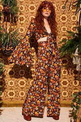 Wiggle Wiggle Brown Floral Wide Leg Trousers - Trousers