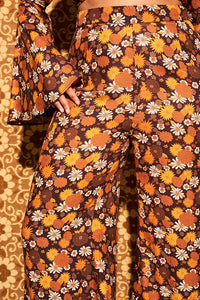 Wiggle Wiggle Brown Floral Wide Leg Trousers - Trousers