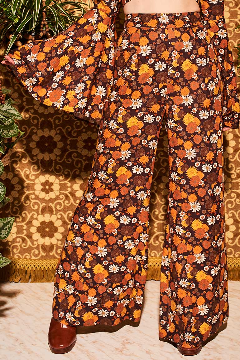 Wiggle Wiggle Brown Floral Wide Leg Trousers