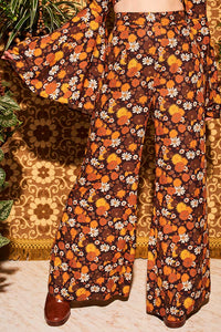Wiggle Wiggle Brown Floral Wide Leg Trousers - Trousers