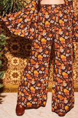 Wiggle Wiggle Brown Floral Wide Leg Trousers - Trousers