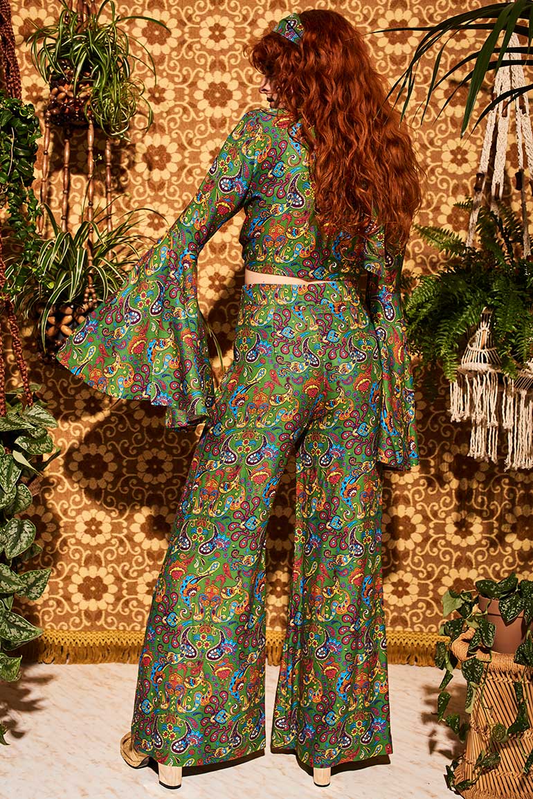 Wiggle Wiggle Green Paisley Wide Leg Trousers - Trousers