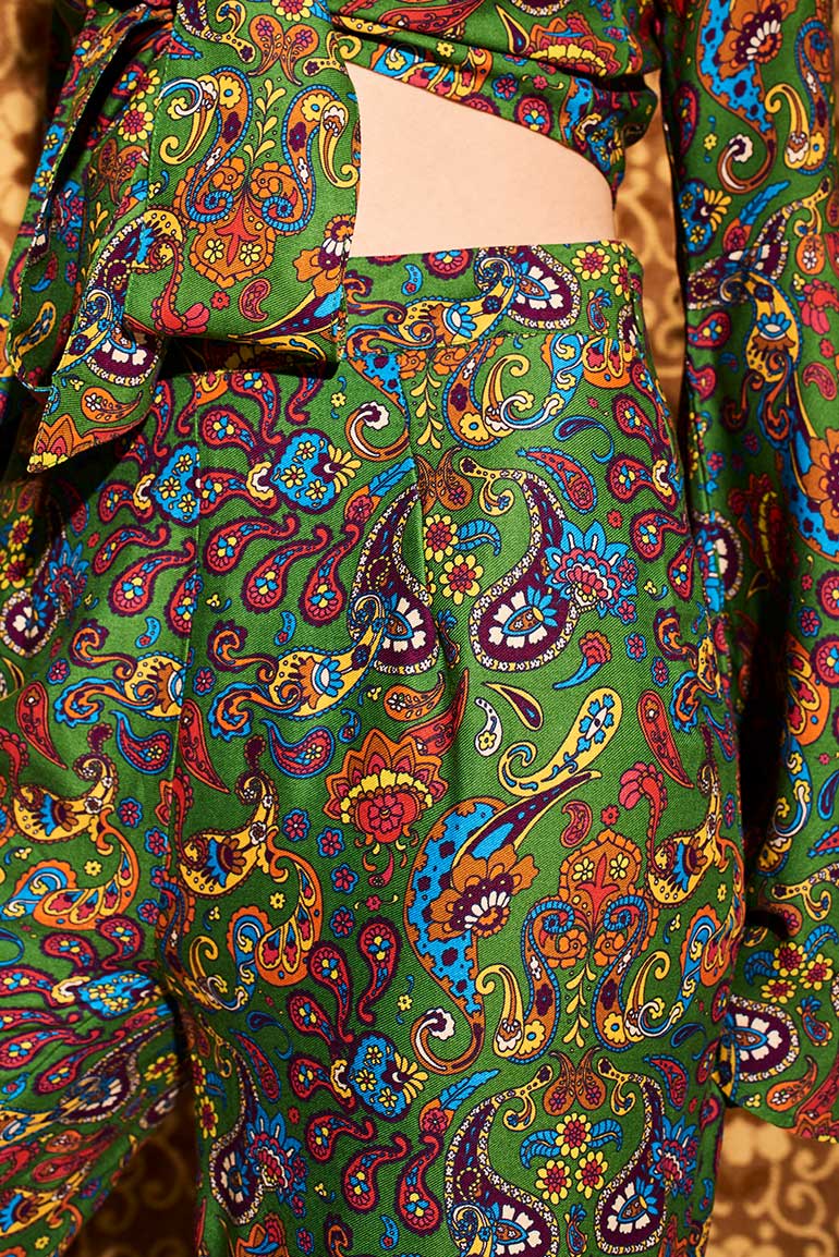 Wiggle Wiggle Green Paisley Wide Leg Trousers - Trousers