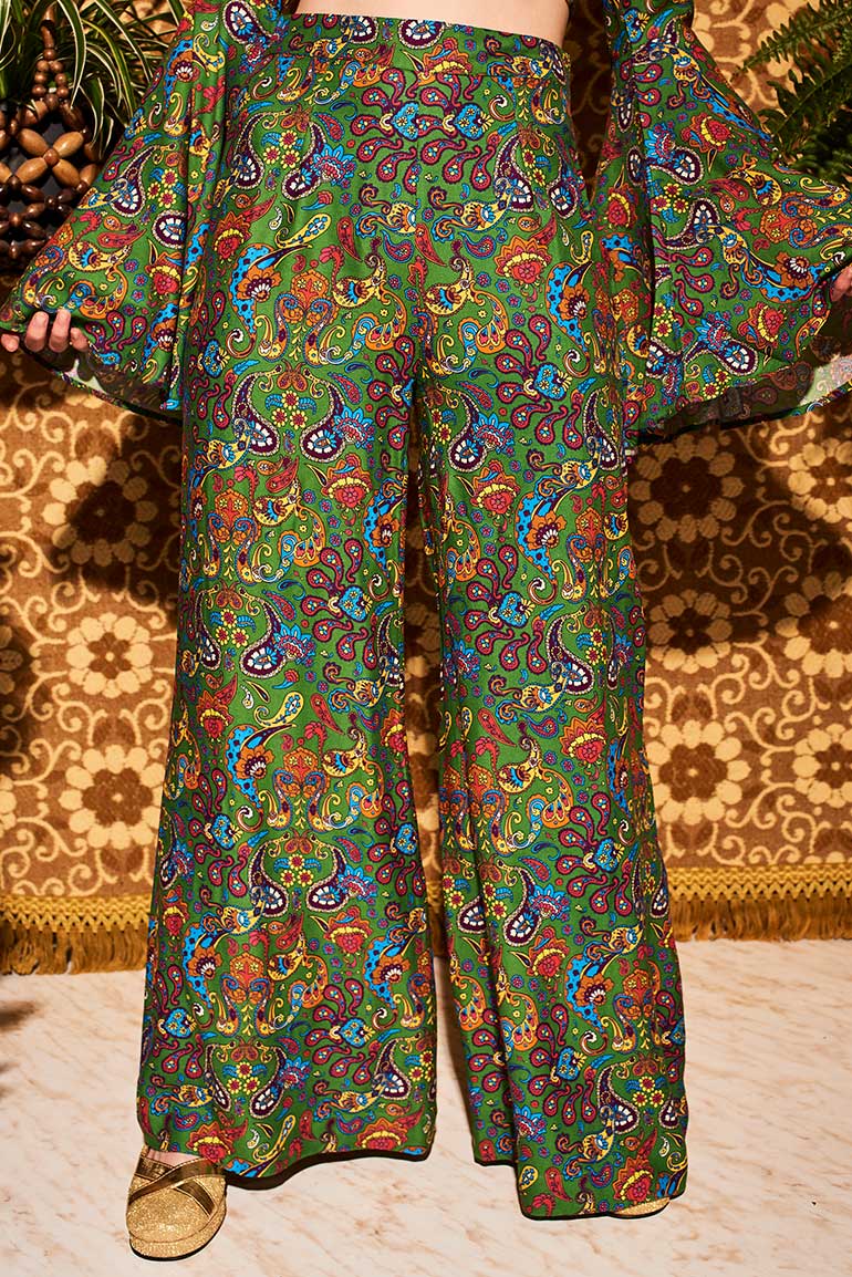 Wiggle Wiggle Green Paisley Wide Leg Trousers - Trousers