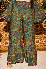 Wiggle Wiggle Green Paisley Wide Leg Trousers - Trousers